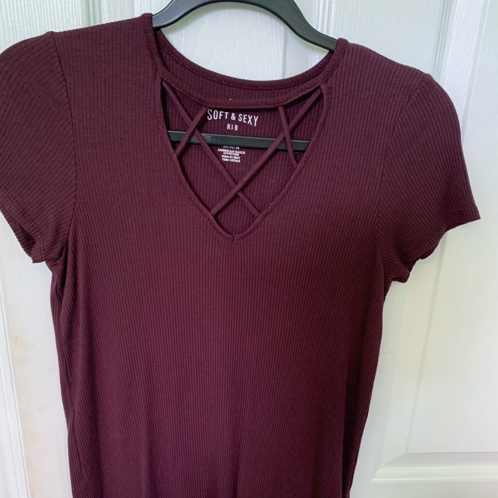 Maroon /egg plant color ribbed tee